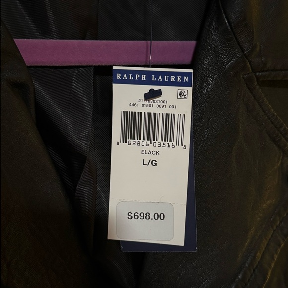 Authentic Polo Ralph Lauren Classic Black Leather Moto Jacket - Picture 8 of 10